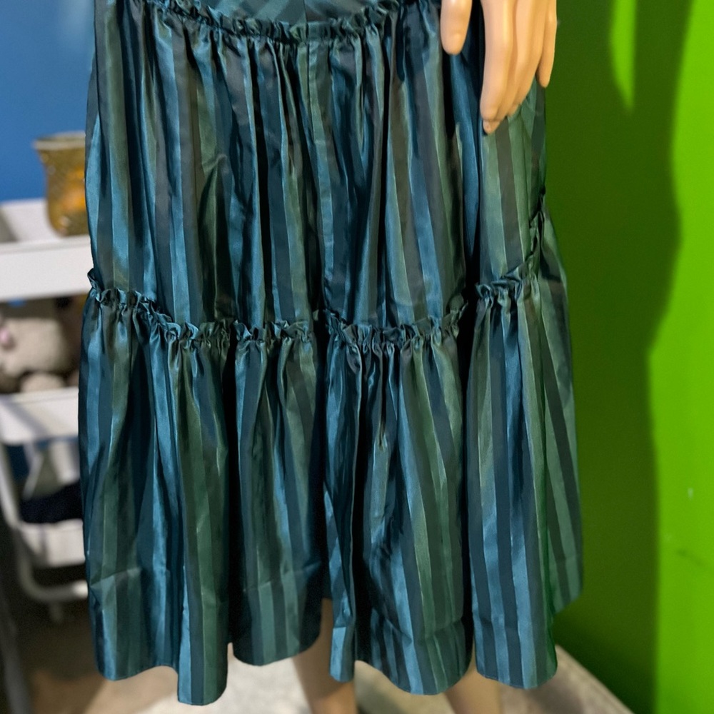 NWT $293 Betsey Johnson | Y2K | Unlined Teal Striped Corset Ruffle Dress | 4 - Picture 5 of 17
